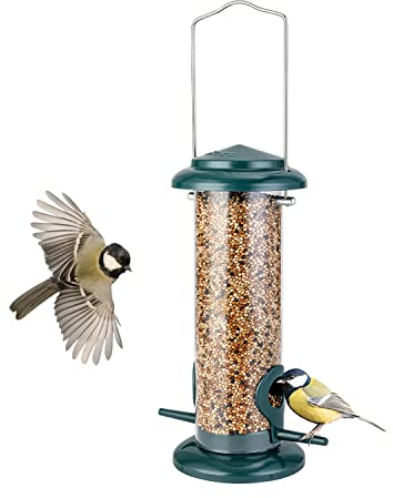 iBorn Metall-Vogelfutterhaus zum Aufhängen für Wildvogelfutter, Vogelfutterspender，geeignet für Mischfutter, Niger-Saat,Sonnenblumenkerne, robuste Ganzmetall-Ausführung,20cm(8 Zoll),Grün