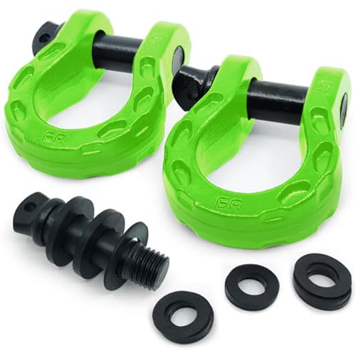 GearAmerica Mega Shackles Green (2PK) | 68,000 lbs Capacity - Stronger than 3/4 D Rings | Tow Shackle + 7/8 Pin + Washers | Securely Connect Tow Strap or Winch Rope to 4x4 for Off-Road 4x4 Recovery