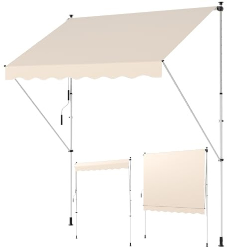 Outsunny Toldo Portátil Balcón Patio Toldo Manual Plegable de Aluminio Altura Ajustable con Manivela para Jardín Terraza Exterior 3x1.5m Beige