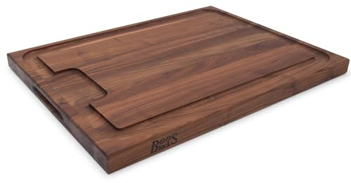 Boos Block Planche à découper avec rigole à jus XXL – 61 x 46 x 4 cm – Planche à découper en bois avec poignée – Planche à découper en noyer – Planche à découper – Planche à découper à viande