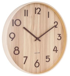 Karlsson Wanduhr Pure - Hell - Ø40cm | Rund - skandinavisch - Lindenholz - Wanduhr Modern Wohnzimmer - Wanduhren