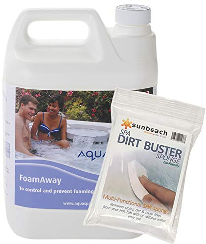 AQUASPARKLE 5L Foam Away Service Pack for Hot Tubs & Spa with FREE Sunbeach Dirt Buster Sponge