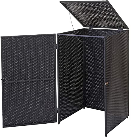 Copribidone singolo box spazzatura rifiuti HWC-E25 66x65x110cm acciaio polyrattan nero
