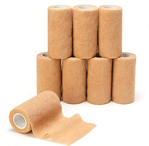 Bandage Autoadhésif Bande Cohésive (10cm X 4.5m), 8 rolls Medical Bande bandage vétérinaire pour Premier Secours, Sports, Poignets, Chevilles, Entorses & Gonflements, Humains, Animaux