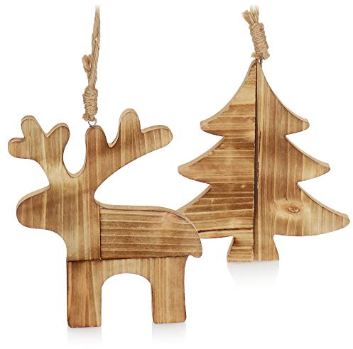 com-four® 2-teilges Hängedeko Set aus Holz, Dekoration zum Aufhängen | weihnachtliche Wanddeko