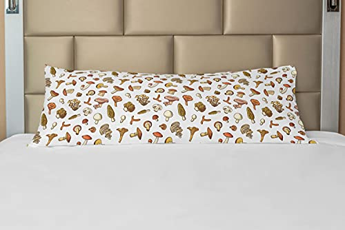 ABAKUHAUS Wald Körper Kissenbezug mit Reißverschluss, Wilde Pilze von Herbst, Deko-Akzent Langer Kissenbezug, 53 x 137 cm, Zimt Beige und Tan