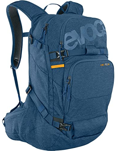 EVOC LINE PRO 30 Sac à dos de randonnée (protection LITESHIELD PLUS, Boddy Hugging, support pour skis, support pour snowboard, compartiment pour bouteille d'eau, bandoulière isolée), bleu denim
