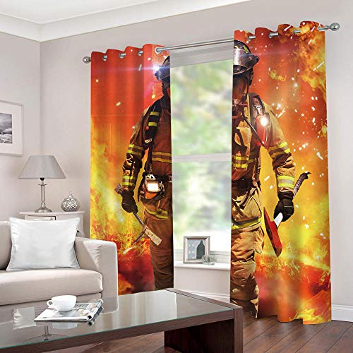 ZHDXDP Vorhang 3D Druck Feuerwehr-Druck Wohnzimmer，Junge, Mädchen, Teenager,Kindergarten Vorhänge (168cm X 260cm )
