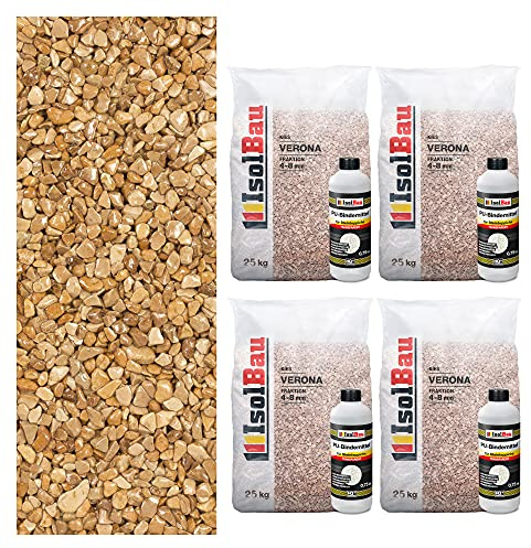 Isolbau Steinteppich Aussen Komplettset Marmorkies 100kg + Bindemittel bis 10m² Verona 4/8mm Epoxidharz, Terassenboden, Natursteinboden Marmorkies Bodenbelag, Steinboden, Marmorstein, Innen Außen