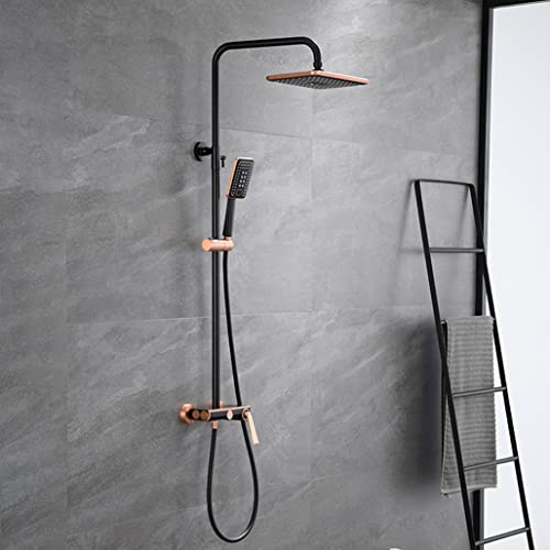 Lopus Duschsystem Luxus Badezimmer Roségold schwarz heiß und kalt Messing Umsteller Duscharmatur Badewanne Dusche Set Regendusche Wasserhähne Set, Wandmontage Duschset,A
