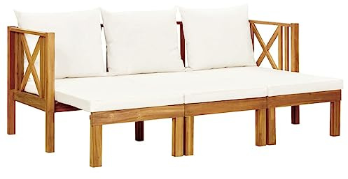 vidaXL Akazienholz Massiv Gartenbank 3-Sitzer mit Kissen Erweiterbar Sitzbank Holzbank Massivholzbank Parkbank Gartenmöbel Tagesbett Bank 179cm