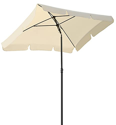 LIFERUN 2 x 1.25m Garden Parasol Umbrella, Patio Parasol, Outdoor Sun Shade, w/Crank & Push Button Tilt foldable market parasol for Backyard, Poolside, Lawn and Garden UV 50+(Beige)