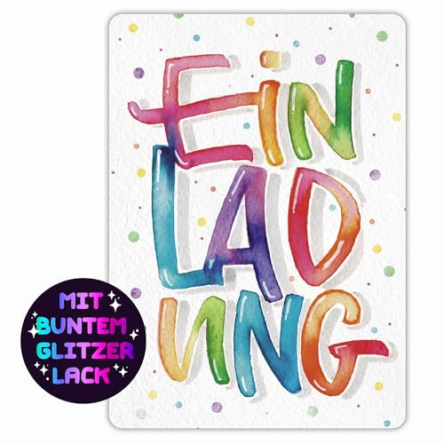 12 Einladungskarten zum Ausfüllen ohne Versandhüllen – farbenfrohe Einladung für viele Gelegenheiten – fröhliches und buntes Design – Einladung Geburtstag – Party – Jubiläum – Sommerfest