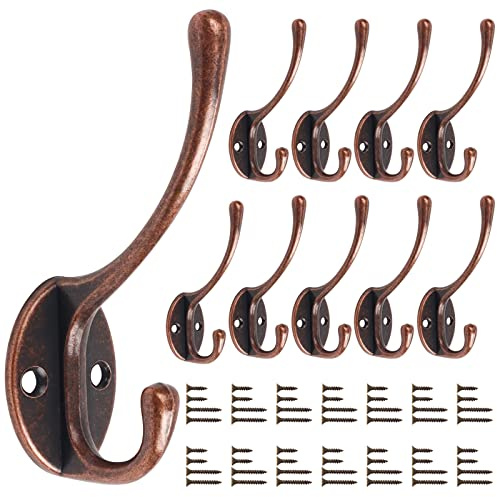 Bolatus 10Stücke Kleiderhaken Wand Garderobenhaken Vintage Wandhaken Hakenleiste Haken für Badezimmer Küche Wohnzimmer und Flur(Kupfer)