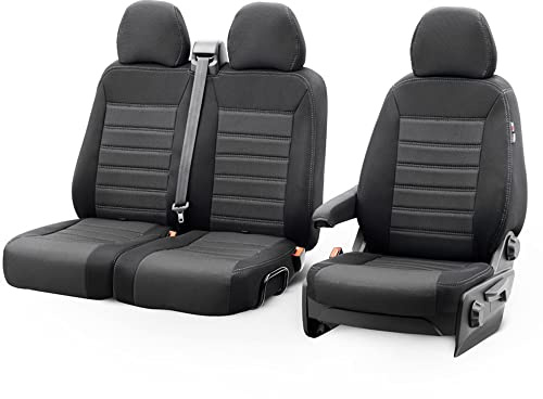 otoM Original Design Sitzbezüge aus Stoff 2+1 kompatibel mit Volkswagen T5 2003-2015, Schwarz | kompatibel mit Volkswagen T5 2003-2015