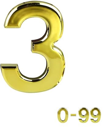 Numeri per porta da 3 '' Stick On Numero civico Oro ABS Autoadesivo Oro 3D Numeri civici per porte, cassette postali, numero di porta delle camere d'albergo (3)
