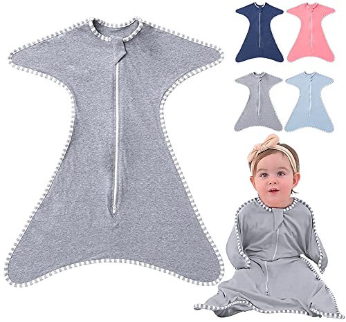 HINATAA Baby Swaddle, Schlafsack Neugeborene,Baumwolle Pucksack Atmungsaktiv,Pucksack Wickel-Schlafsack,Pucktücher für Baby 0-6 Monate (S, Grau)
