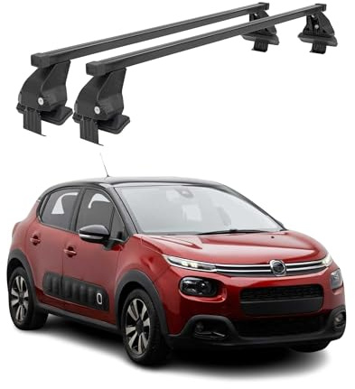 OMAC Barre di carico trasversali in acciaio per Citroën C3 2016-2024 – Antifurto incluso – Testato con city crash – DIN 75302:2019 – ISO/PAS 11154:2006 – Carico massimo 50 kg Nero