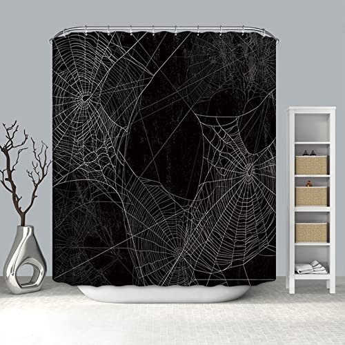 Tenda da doccia 3D Il nero, tenda da doccia in tessuto 180 x 180 tela di ragno tenda da doccia in poliestere con ganci