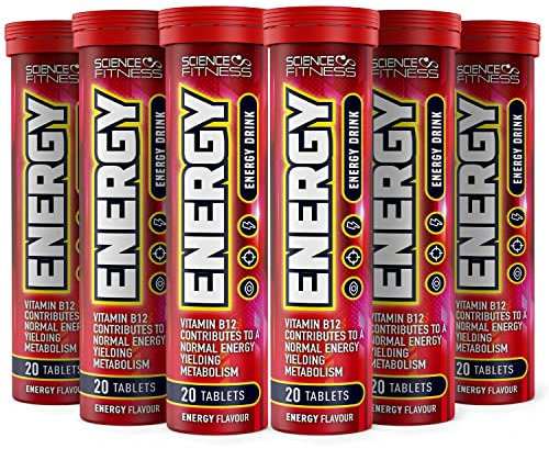 Energy Effervescent Tablets with Caffeine & Taurine by Science Fitness - for Improved Energy, Vision & Concentration - Contains Niacin, Pantothenic Acid, Vitamin B6 & B2-20 Tablets (6 Tubes)