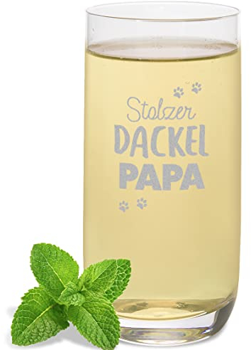JUNIWORDS Longdrinkglas mit Gravur, Stolzer Dackel Papa, Longdrinkglas (1010003)