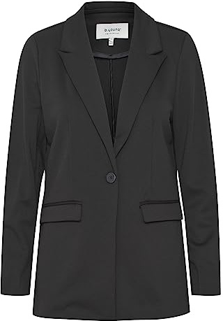 b.young BYRIZETTA Blazer long pour femme avec col à revers et bouton, coupe droite, avec stretch, Noir (200451), 42
