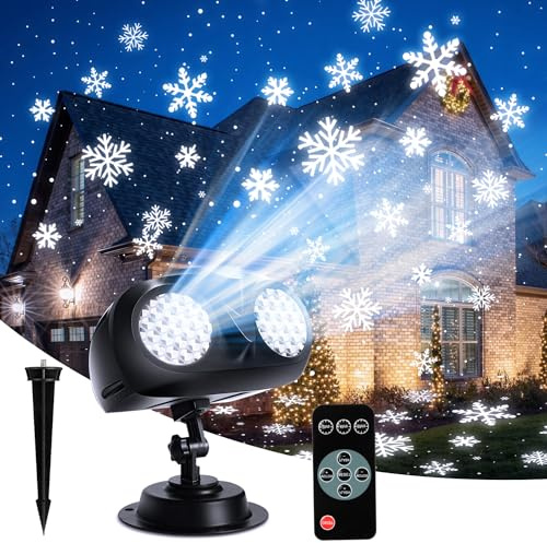 MATEPROX Schneefall Projektor Lichter, Wasserdichte Weihnachts LED Schneeflocken Projektor Lichter für Innen- und Außendekoration-doppelt