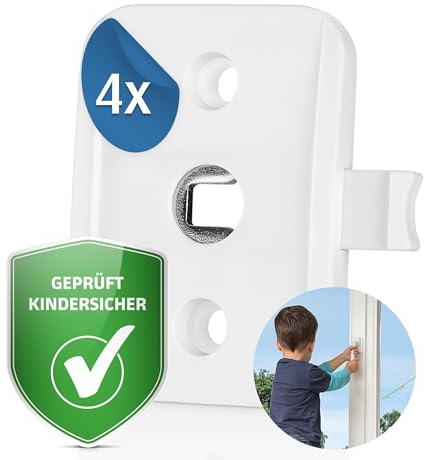 reer WinLock Fenster- und Balkontürsicherung, vom schwäbischen Kinder-Sicherheits-Experten, weiß (Packung mit 4)