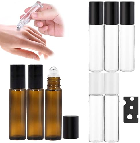8 Piezas 10ml Botellas de Rodillos Recargables de Aceites Esenciales, Roll On Cristal para Aceite Esencial