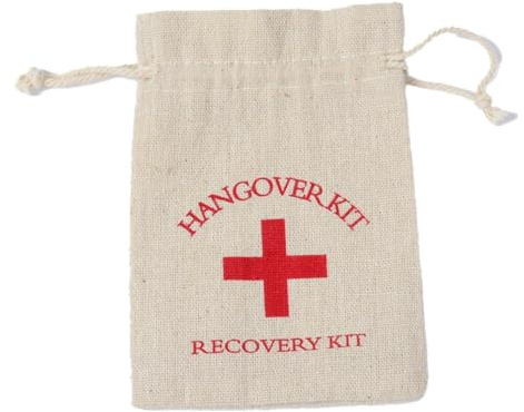 SHTGOI Hangover Kit Bag Kordelzug Jutesäckchen Baumwollbeutel Leinenbeutel Baumwolle Bedruckt Klein Geschenktüten Wiederverwendbare Weihnachten Sackleinen Süßigkeiten Geschenkbeutel