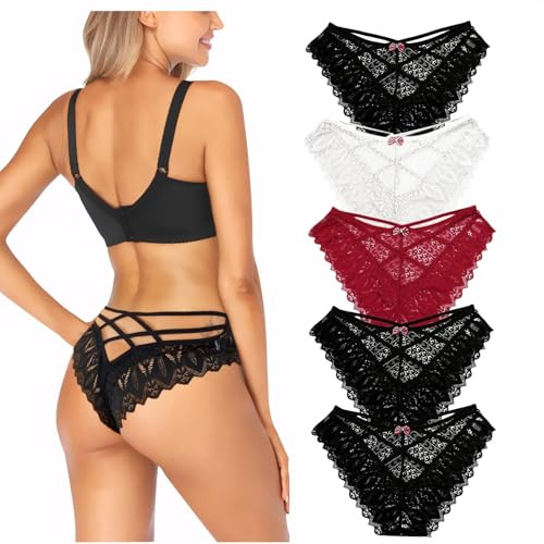 Getervb 5Er Pack String Tanga Damen Sexy Dessous Niedrige Taille Unterhosen Damen Tanga Spitze Slips Verführerisches Unterwäsche Frauen Bikini Panty
