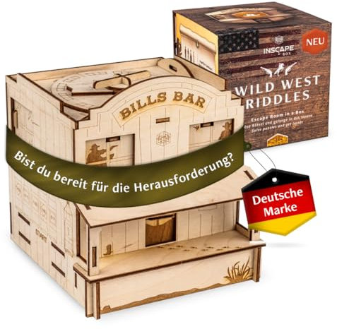 INSCAPE Wild West Riddles- Rätselbox Holz - Puzzle Box - Escape Room Spiel Erwachsene und Kinder - Knobelspiele für Erwachsene - 3D Holzpuzzle - Cluebox - Denkspiele