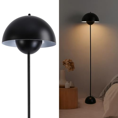 Alpinaluz Stehleuchte mit gewölbtem Parabolschirm: Klassisch, modern und nordisch, ideal für Wohnzimmer und Esszimmer mit E27-Sockel (Schwarz)