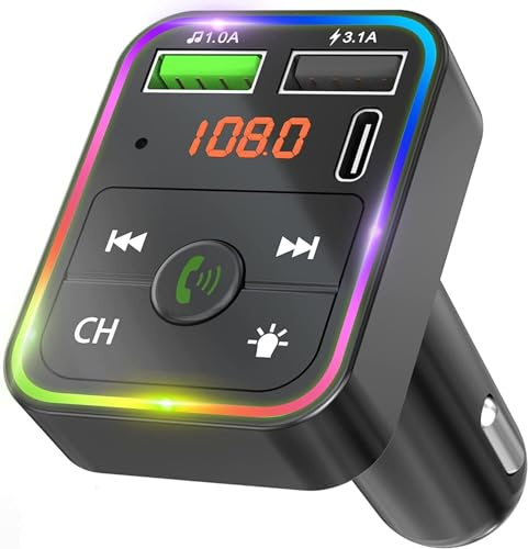 Generico Trasmettitore FM Bluetooth per Auto Radio Adattatori Vivavoce Car Kit MP3 Audio Lettore Caricabatterie Auto con 3 Porte USB (5V/3.1A, 1A & Type-C)