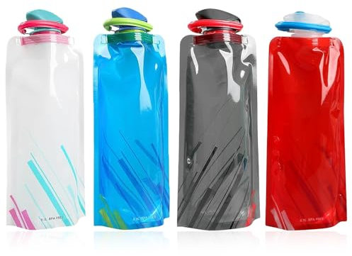 WZHHDM Foldable Water Bottle, 700ml Fully Collapsible Stock Bottle Pack of 4, Large Soft Flexible Foldable Reusable Water Bottles for Gym Camping Cycling Outdoor Sports Hiking