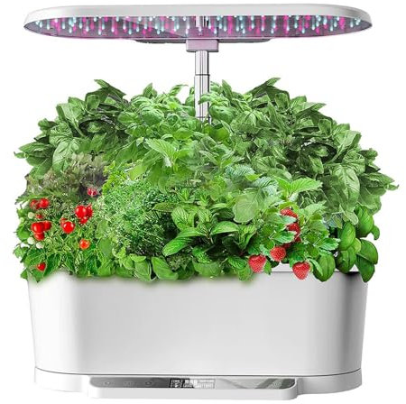 Hydroponics Growing System, 12 Pods Automatic Timer Herb Garden,Height Adjustable Herb Garden with Led with 139Pcs LED Grow Lights, 4L Water Tank, 20w, 3 Growing Modes for Home Kitchen Gardening(White