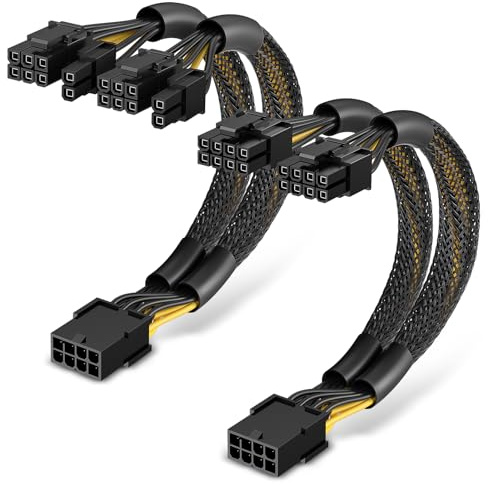 J&D Lot de 2 Câbles Adaptateurs PCIe 8 Broches vers Double 8 Broches (6+2), 22,8 cm, avec Gaine Thermorétractable, Câbles PSU pour GPU, Câble PCIe Femelle vers Mâle