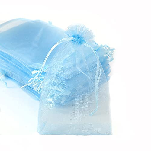 Blausky 50 Stück Organzabeutel Organzasäckchen Organza Säckchen zum Befüllen Schmucksäckchen mit Kordelzug Farbig Geschenktüten Schmuckbeutel für Hochzeit Geburtstag Weihnachten 13x18cm,Hellblau