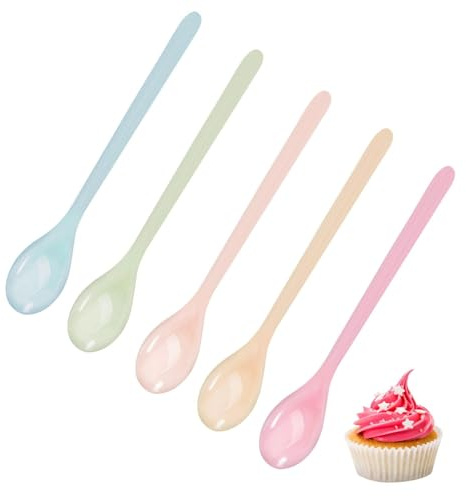 5 Pcs Plastiklöffel,Lange Löffel,Plastik Eierlöffel,Lang Kunststoff Bunt,Kunststofflöffel Melamin Eislöffel,Farbe Langer Marmeladenlöffel,Suppenlöffel Bruchfester Bunte,Dessert Kaffeelöffel