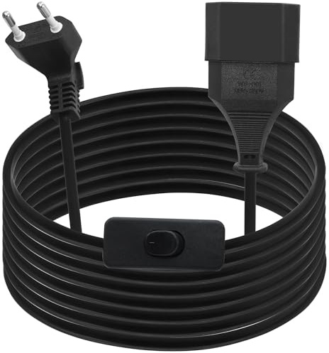 LANMINGLEL Câble d'extension Prise Euro 90 degrés avec Interrupteur, câble d'extension Prise Courte de Type C Prise Euro sur Type C Euro,2,5A 250V pour TV, Ordinateur, Moniteur, électroménager (5M)