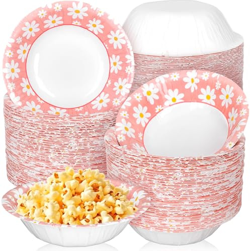 FYSUIMU 100Pcs Daisy Paper Bowls Pink White Flower Disposable Serving Bowls Floral Ice Cream Bowl for Spring Wedding Birthday Food Party Supplies