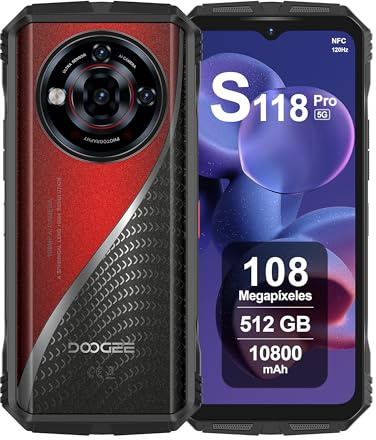 DOOGEE S118 Pro Outdoor Handy 5G Android 14, 24GB + 512GB, 10800mAh Akku, Display 6.6 FHD+ 120Hz, AI Kamera 100MP, Octa-Core 6nm, Dual SIM, NFC, WiFi6, Outdoor Smartphone Ohne Vertrag, 2025, Rot