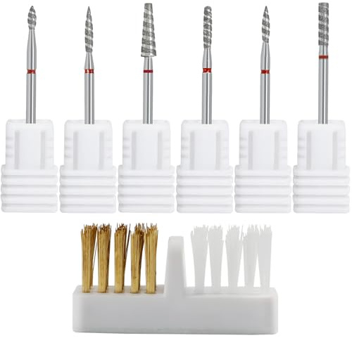 BORISCA 6 Pièces Embout Ponceuse Ongles Cuticule, Foret à Ongles avec Rainures en Spirale Embout Ponceuse pour Ongles, Embout de Ponceuse Ongle avec Brosse de Nettoyage pour Exfolier et Manucurer
