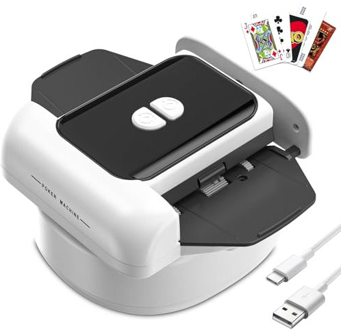 Bibykivn Mélangeur de Cartes Automatique, Mélangeur Électrique, Mélange de Cartes à Jouer Rechargeable par USB pour Jeux de Cartes Poker, Blackjack, Texas Hold'em (C-Blanc)