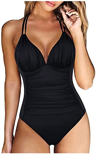 Badeanzug Damen Bauchweg Push Up Bademode Rückenlos Sexy V Ausschnitt Monokini One Piece Swimsuits Schlankheits Swimwear Einteiliger Badeanzüge