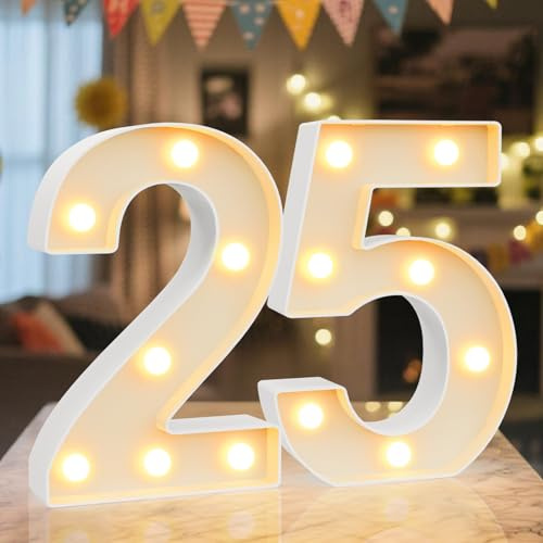 Ledido - Pannello luminoso a LED con numeri da tendone - Numeri luminosi freddi e caldi per decorazioni del 25° anniversario, luci LED digitali per matrimonio, anniversario di matrimonio