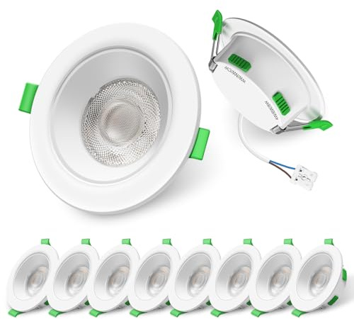 ALUSSO 60°LED Einbaustrahler 230V 3CCT Dimmbar,4W/6W/8W Weiß Spots 10er Set | 3WT Ultra Flach 68mm Deckenspots, 3000K/4000K/6500K Einbauspots, IP44 für Zimmer, Badezimmer, Küche, Dachvorsprung