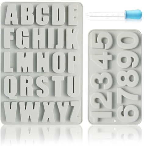 Luxoraiova Silikonform Buchstaben und Zahlen – A-Z & 0-9 | 3D Alphabet Silikonformen | Gießformen für Schokolade, Seife & Epoxidharz | (Grau)