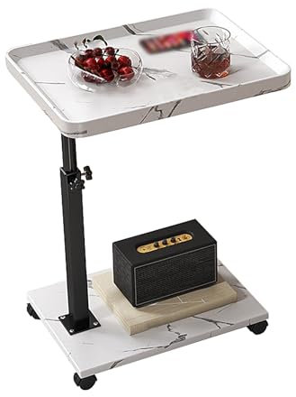 Beistelltisch Höhenverstellbar Verdickter Stahlrahmen Betttisch Klappbar Drehbarer Schreibtisch Überbetttisch mit Rollen für Sofa, Bett, Zuhause und Krankenhaus(White,40 * 30 * 45-80cm)