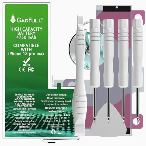 GadFull Batterie Haute capacité Compatible avec iPhone 13 Pro Max | 2026 Date de Production | Kit d'outillage Manuel et Profi Set de réparation | Batterie de téléphone Portable supplémentaire